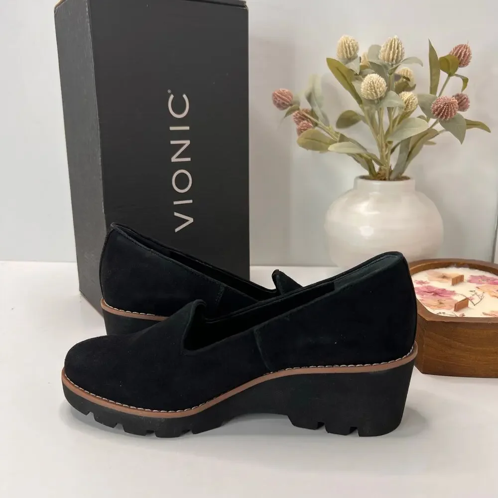 Vionic Willa Wedge Loafers Suede Slip On Black Women 6 Tried On Water Repellent